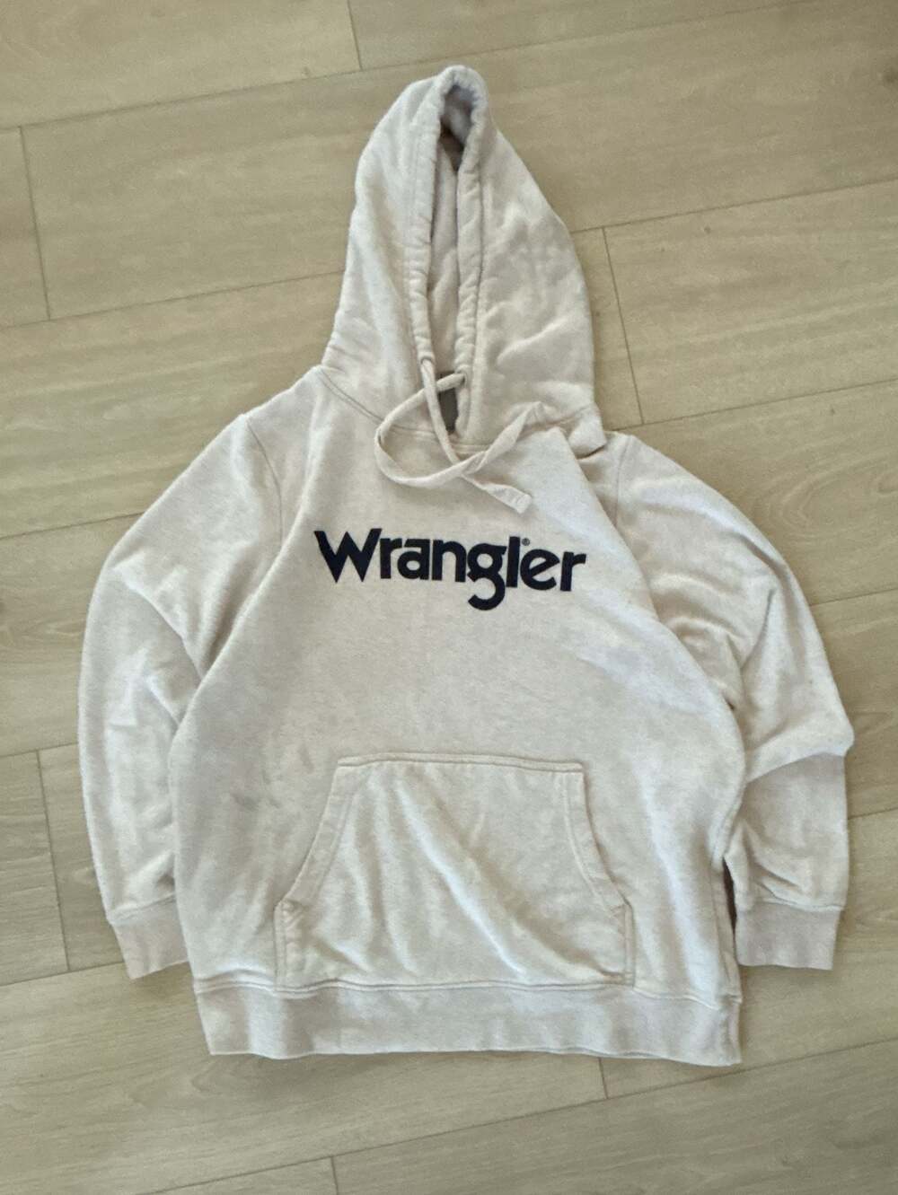 Wrangler Cream Logo Graphic Pullover Hoodie Sweatshirt Size S
